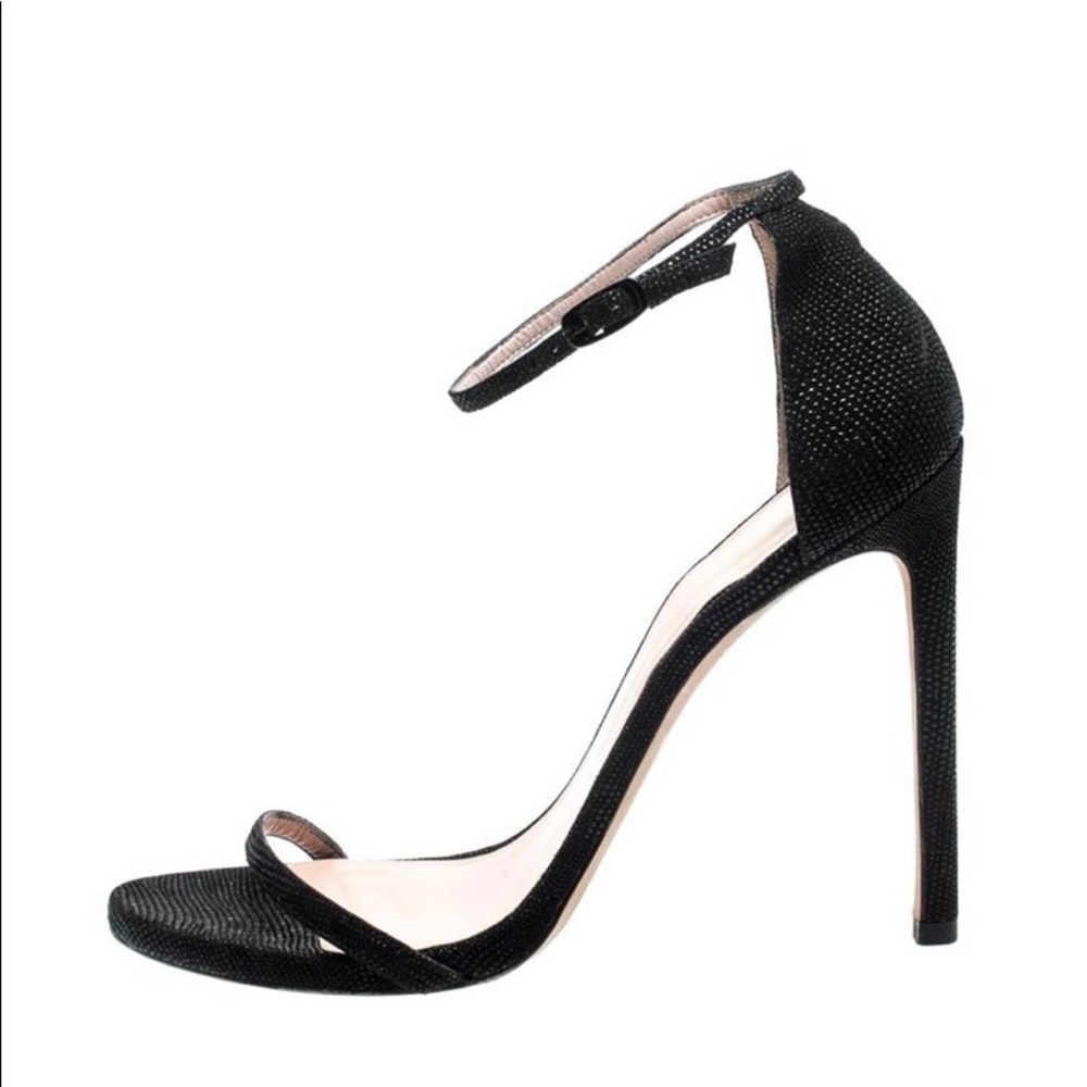 Stuart Weitzman Black Textured Nudist Sandals 38